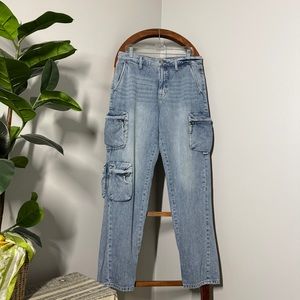 Pistola 30 Bobbie Blue Denim Cargo Utility Mid Rise Straight Leg Jeans